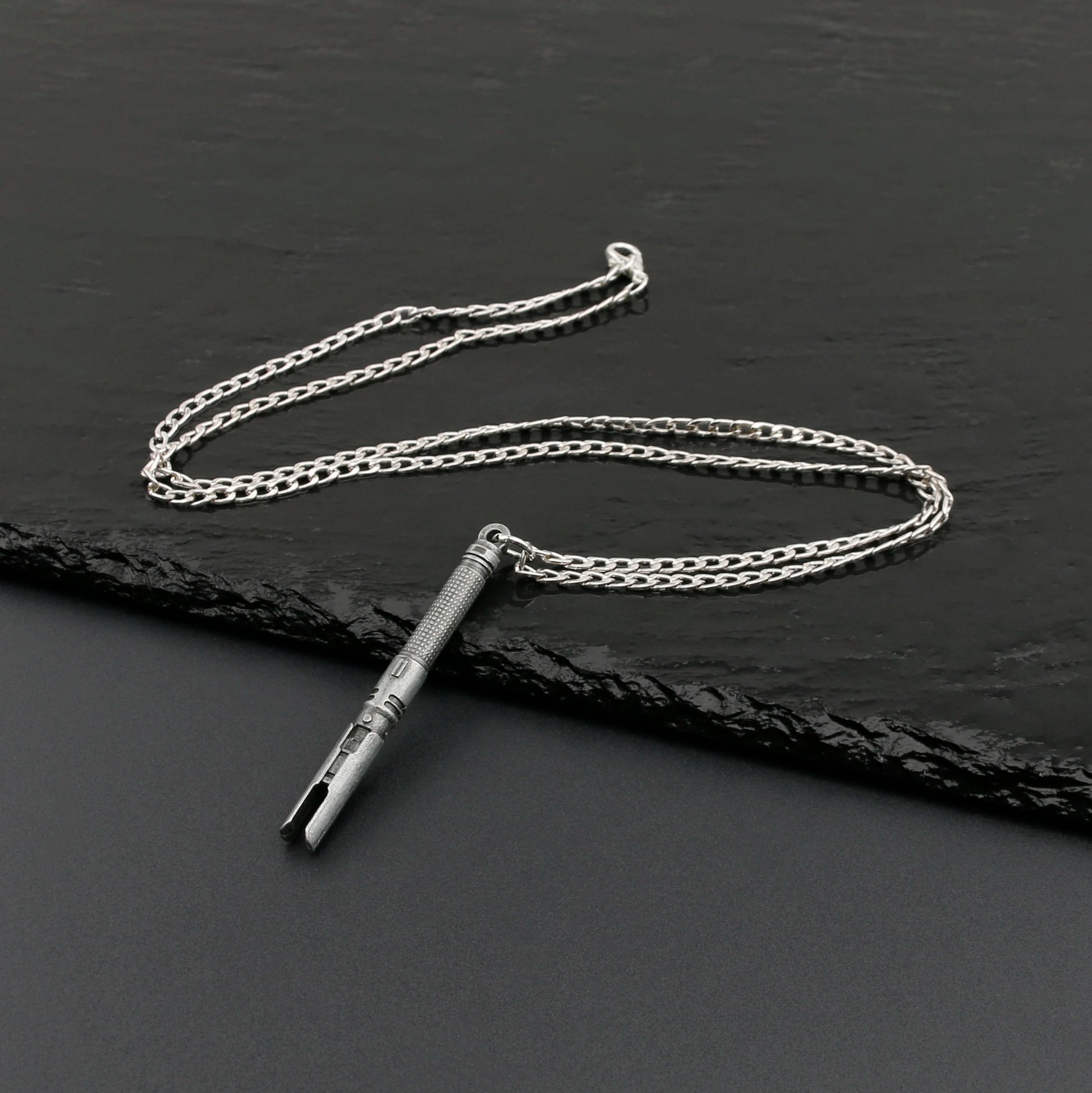 Kenobi Neopixel Lightsaber Replica | Metal Necklace | Custom Saber Necklace | Cosplay Accessories | Flashing Lightsaber Pendant | Metal Material | Collectible Novelty | Unisex Wearable Art